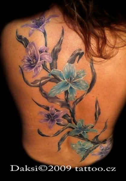 Wonderful Lily Flowers Cover Up Tattoo On Girl Full Back