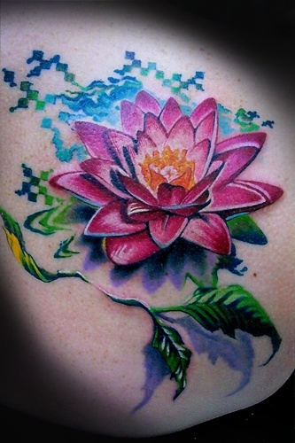 Wonderful Pink Ink Japanese Lotus Flower Tattoo Design