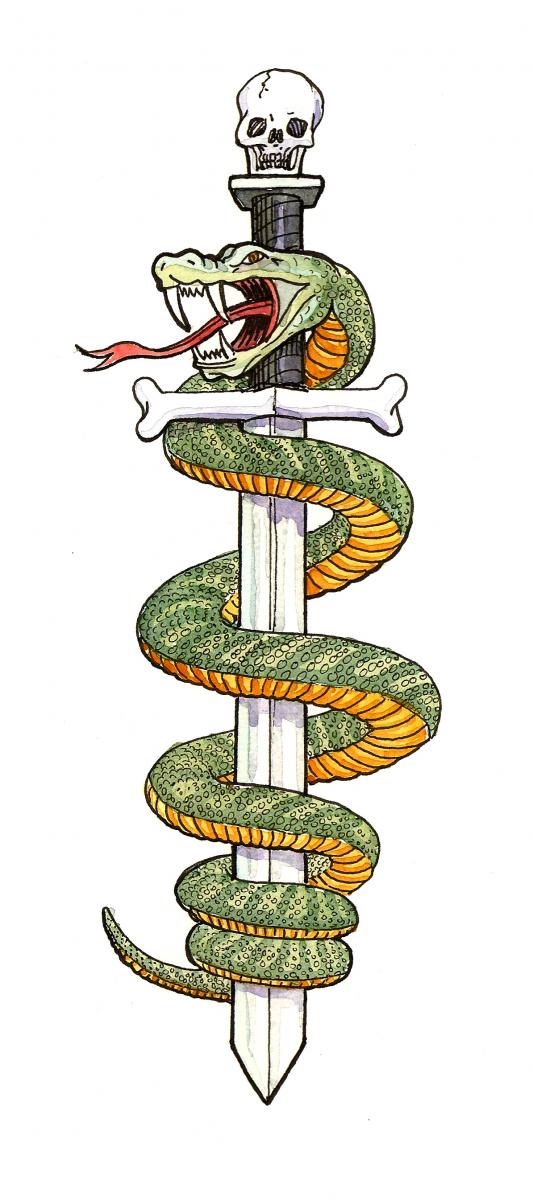 Wonderful Snake With Sword Tattoo Design