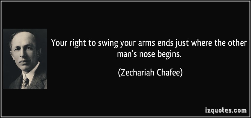 Your right to swing your arms ends just where the other man's nose begins. Zechariah Chafee