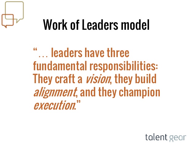 leaders have three fundamental responsibilities.They craft a vision, they build alignment, and they champion execution