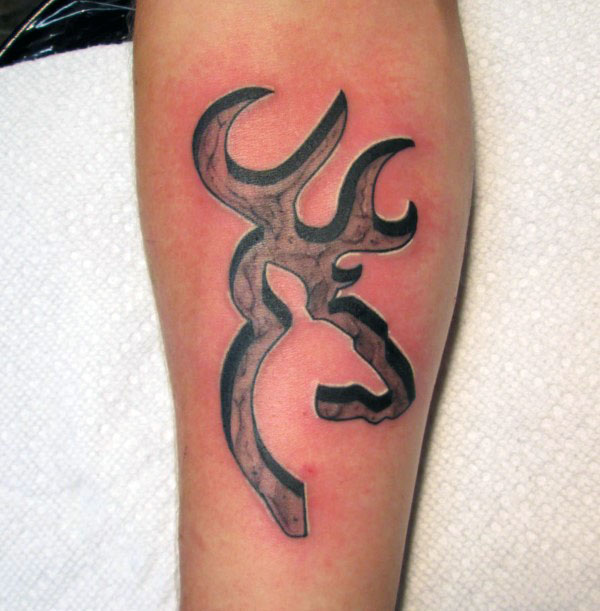 3D Stone Browning Deer Tattoo On Forearm