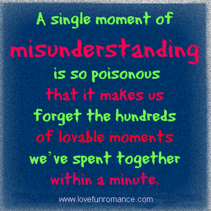 A single moment of misunderstanding is so poisonous, that it makes us forget the hundred lovable moments spent together within a minute