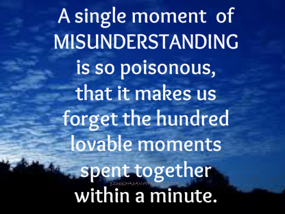 A single moment of misunderstanding is so poisonous that it makes us forget the hundreds of lovable moments we've spent together within a minute