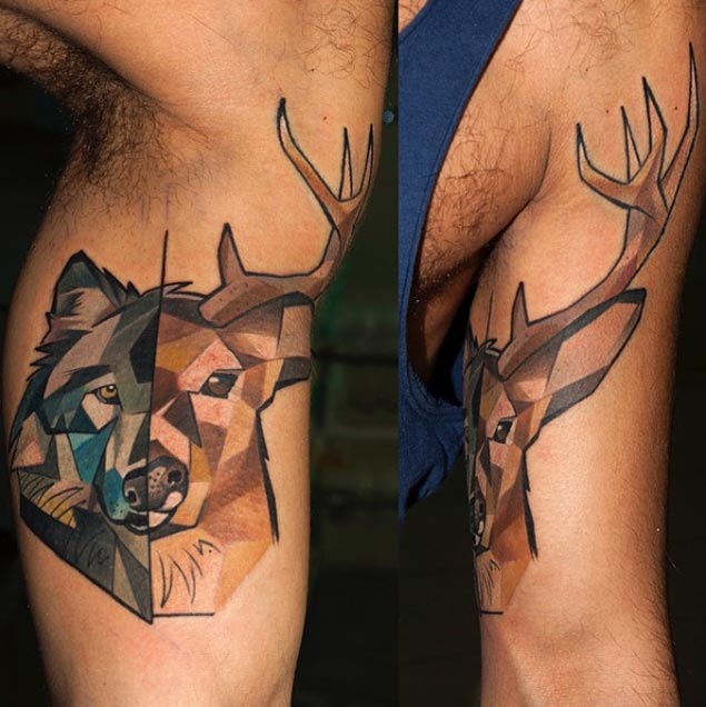 Abstract Geometric Deer Tattoo On Inner Bicep