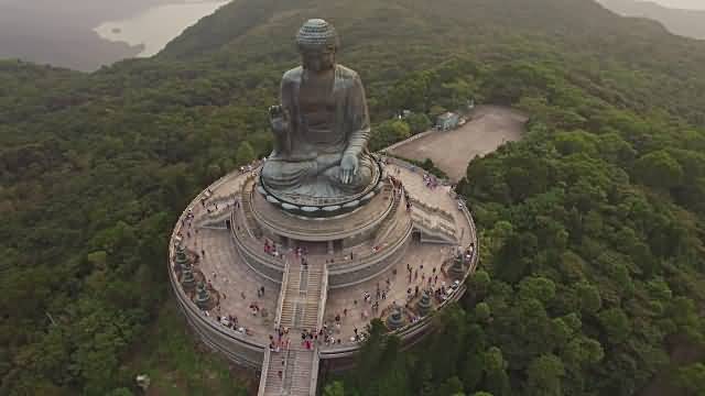 Adorable Aerial View Of Tian Tan Buddha Statue