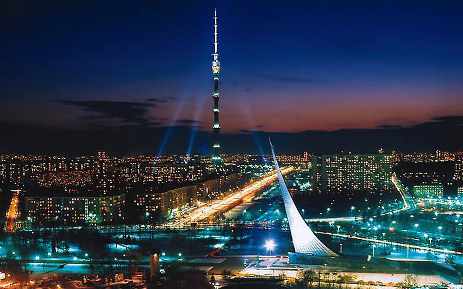 Adorable Night View Of The Ostankino Tower With Moscow City