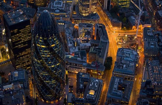 Aerial View Of Gherkin At Night