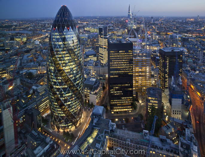 Aerial View Of Gherkin At Sunset