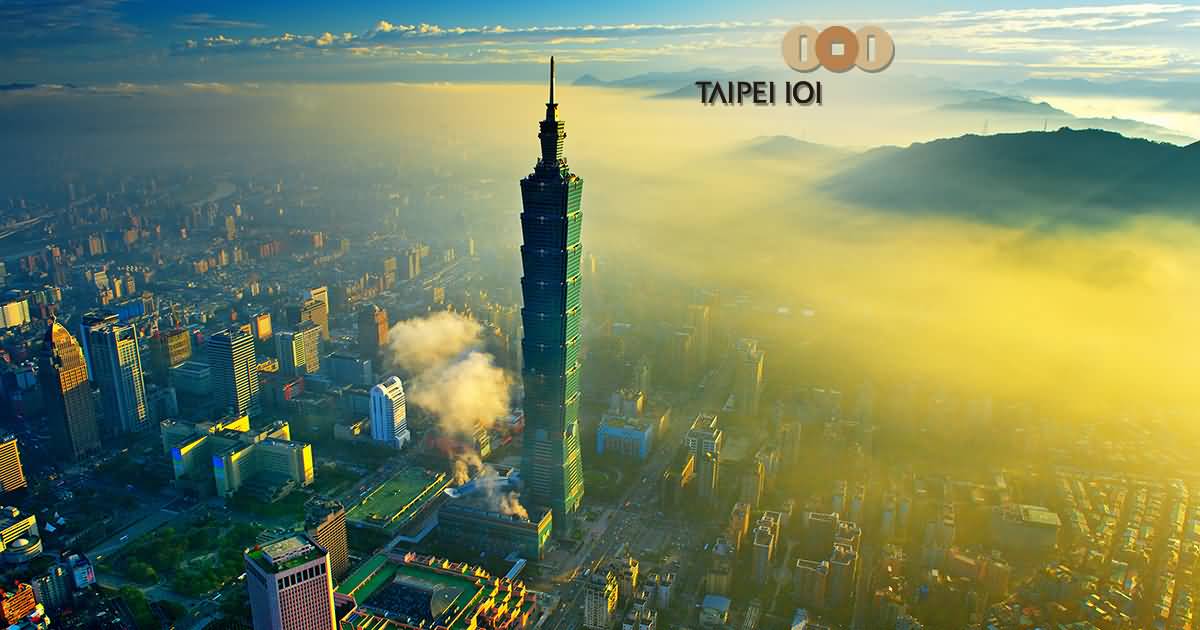 Aerial View Of Taipei 101 Tower With Fog