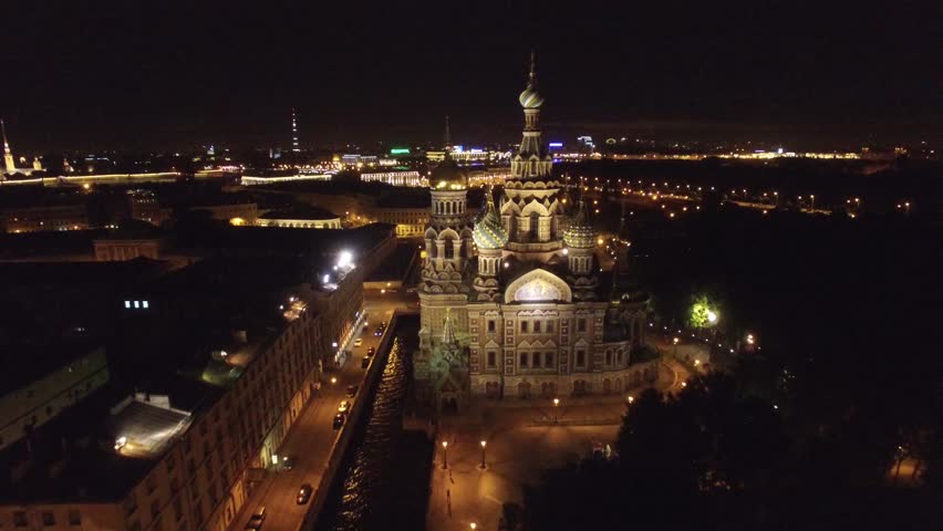 Aerial View Of The Church Of The Savior On Blood At Night
