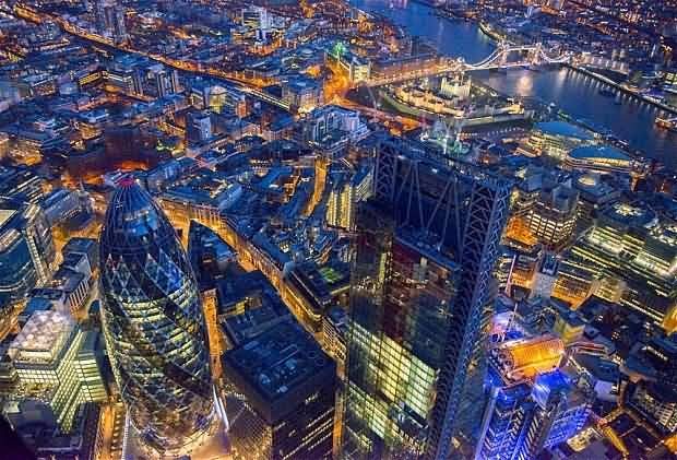 Aerial View Of The Gherkin At Night