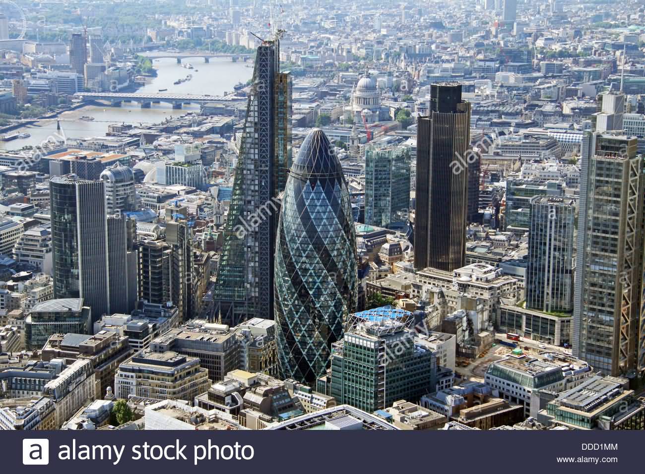 Aerial View Of The Gherkin Tower With Cheese Grater And NatWest Tower