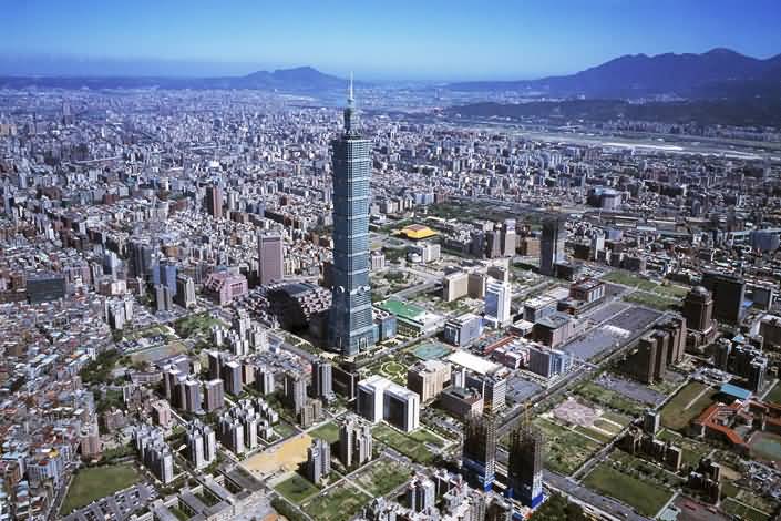 Aerial View Of The Taipei 101 Tower And Taipei City