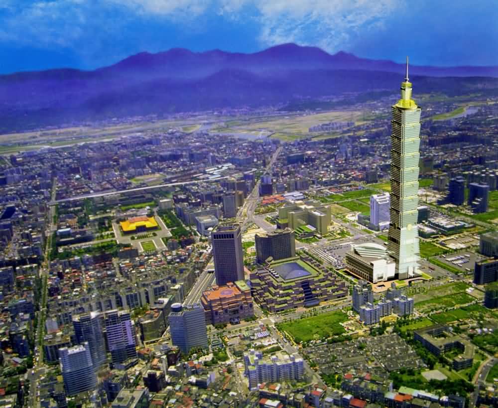 Aerial View Of The Taipei 101 Tower And Taipei City