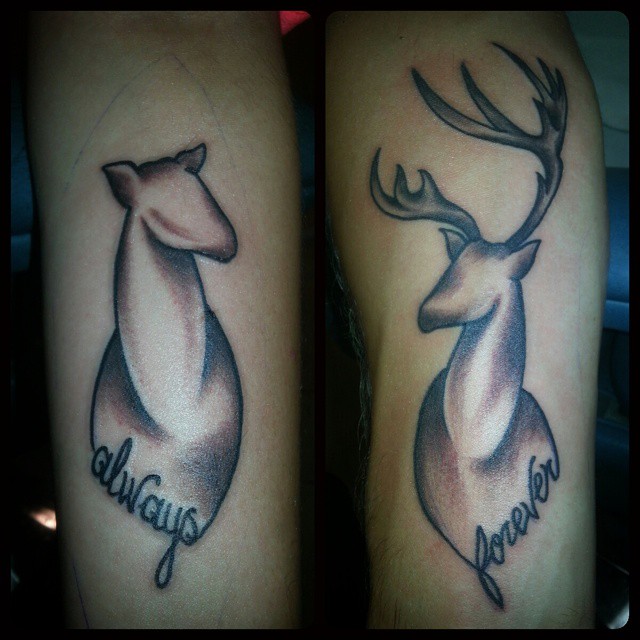 Always Forever Matching Deer Tattoos For Couple