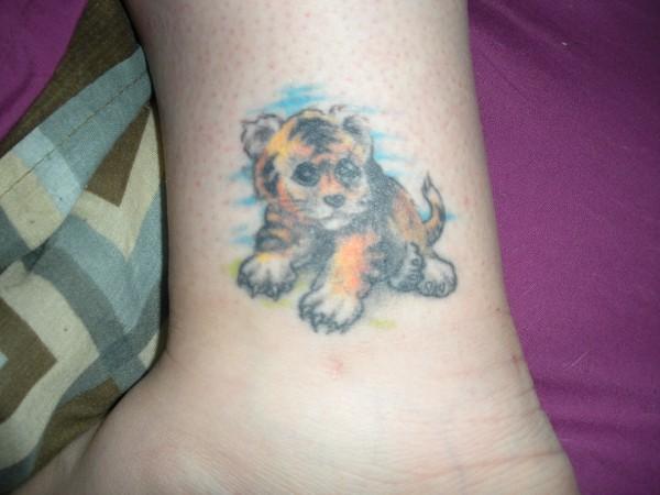 Amazing Baby Tiger Tattoo On Ankle