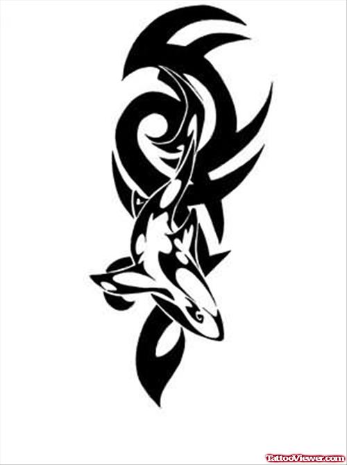 Amazing Black Tribal Shark Tattoo Stencil