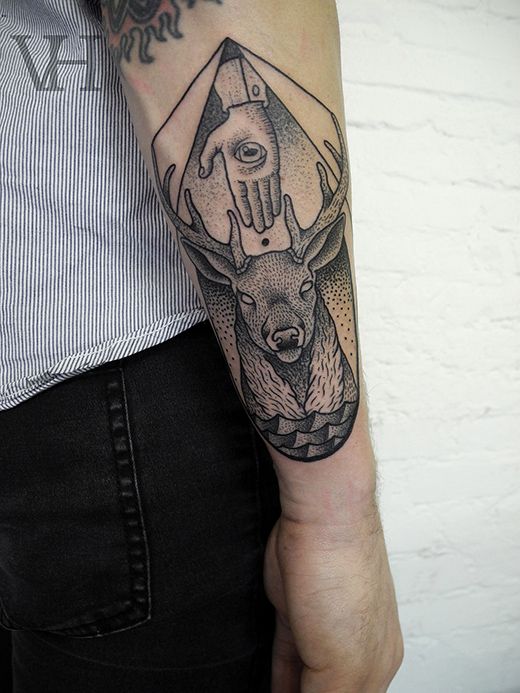 Amazing Grey Dotwork Tattoo On Arm Sleeve