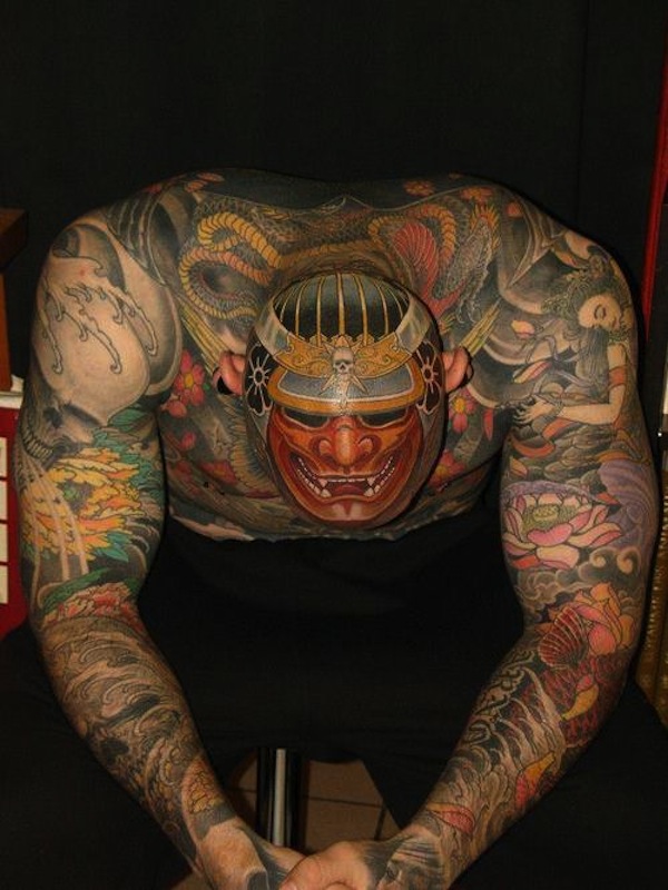 Amazing Samurai Head Tattoo On Head