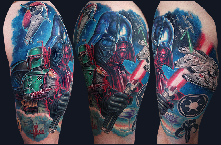 Amazing Star War Darth Vader Tattoo On Half Sleeve