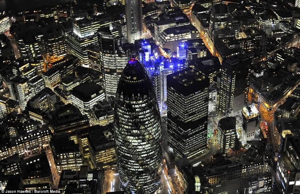 An Aerial View Of The Gherkin At Night