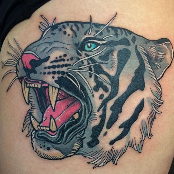 Angry White Tiger Head Tattoo Idea