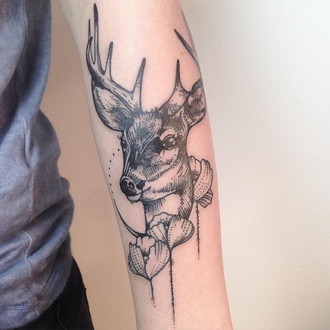 Arm Sleeve Deer Head Tattoo