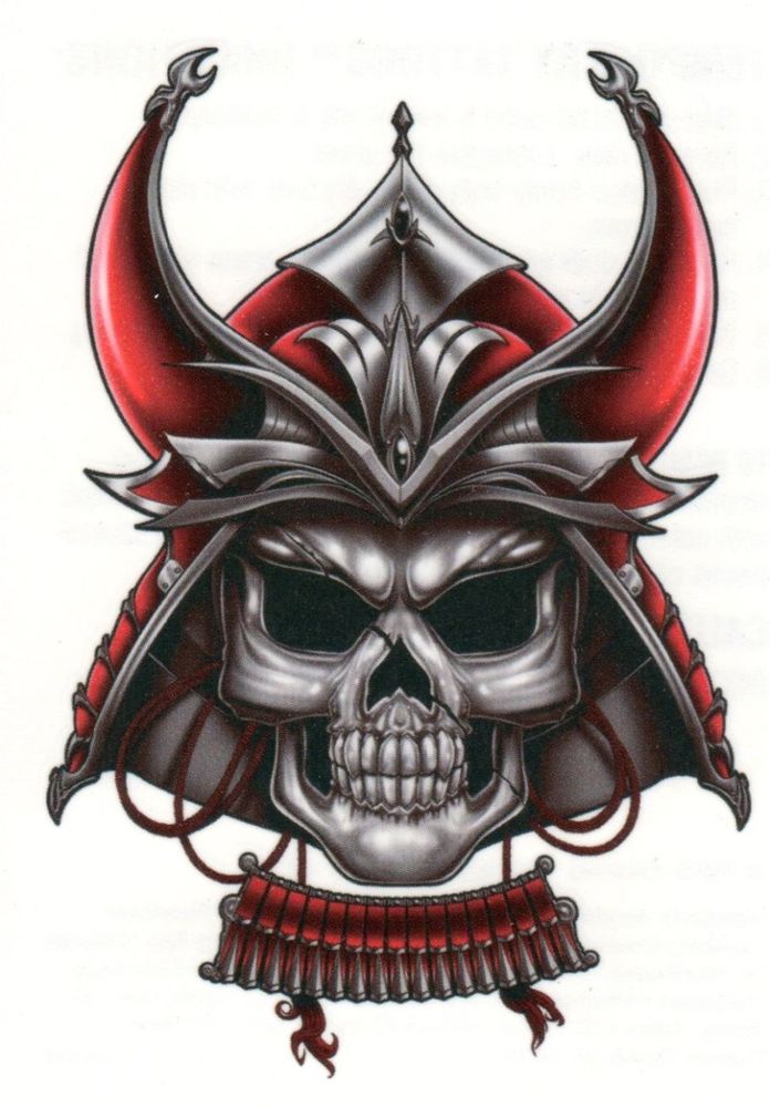 Attractive Black And Red Samurai Skull Tattoo Design