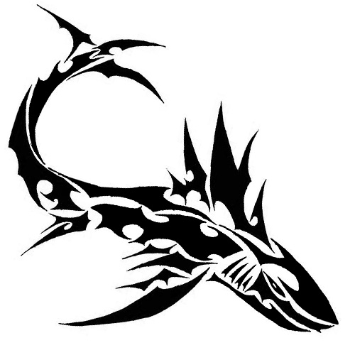Attractive Black Tribal Shark Tattoo Stencil