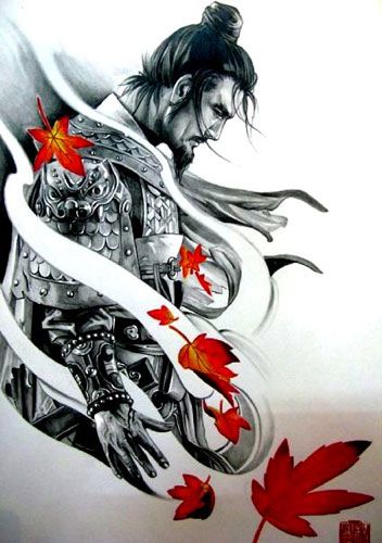 Attractive Grey Ink Samurai Tattoo Design For Men
