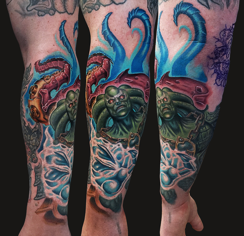 Attractive Neptulon Tattoo On Left Arm