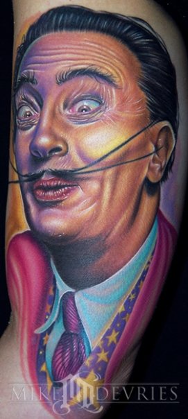 Attractive Salvador Dali Portrait Tattoo Design For Bicep By Mike Devries