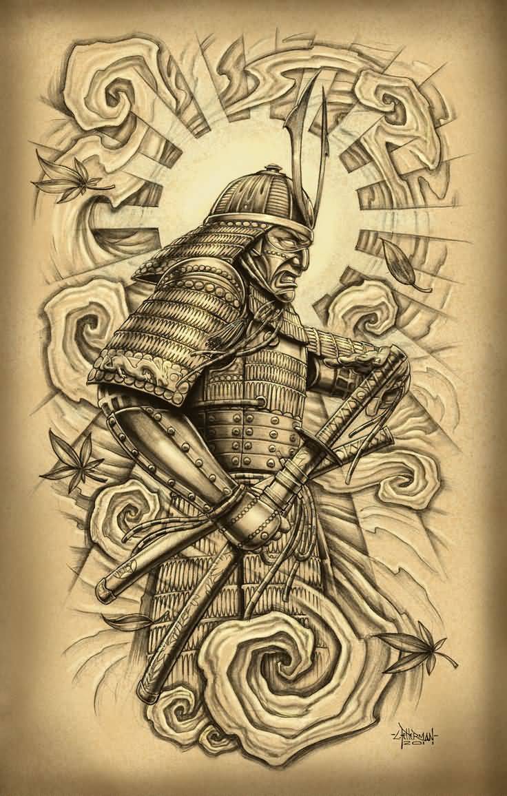 Attractive Samurai With Sword Tattoo Design For Men By Loren Fetterman