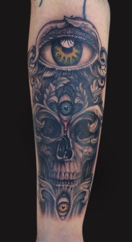Attractive Third Eye Skull Tattoo Design For Forearm