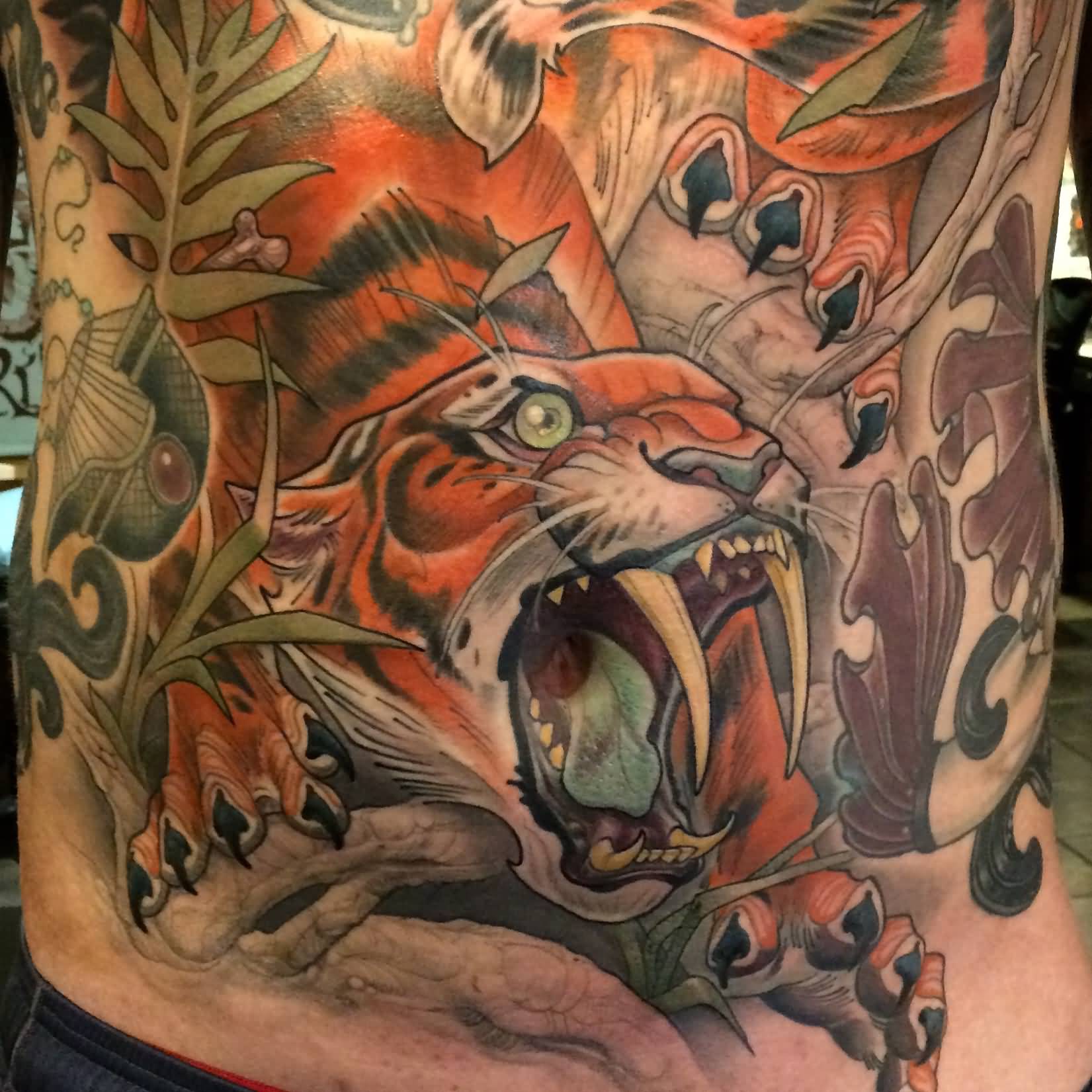 Attractive Tiger Tattoo Design For Side Rib By Curtis Burgess