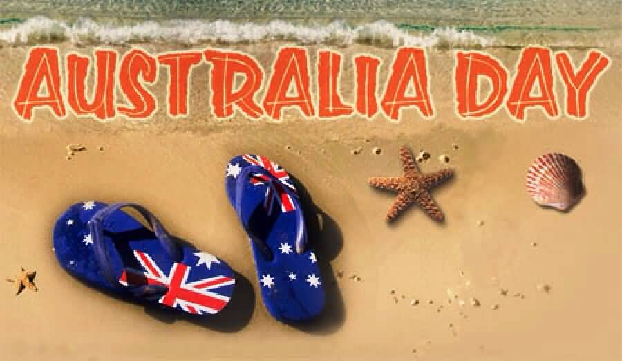 Australia Day Wishes Sleepers, Star Fish And Shell Picture