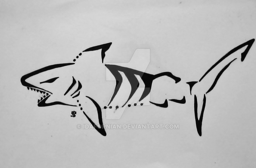 Awesome Black Tribal Tiger Shark Tattoo Stencil