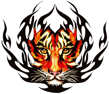 Awesome Colored Tribal Tiger Tattoo Design