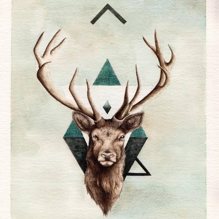 Awesome Deer Head Tattoo Design