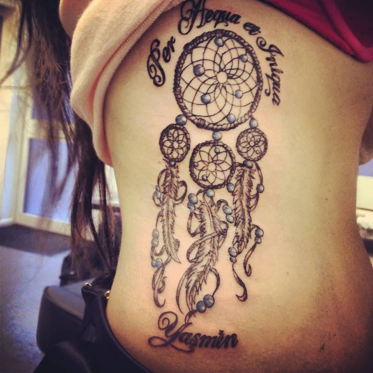 Awesome Dreamcatcher Tattoos On Side Rib