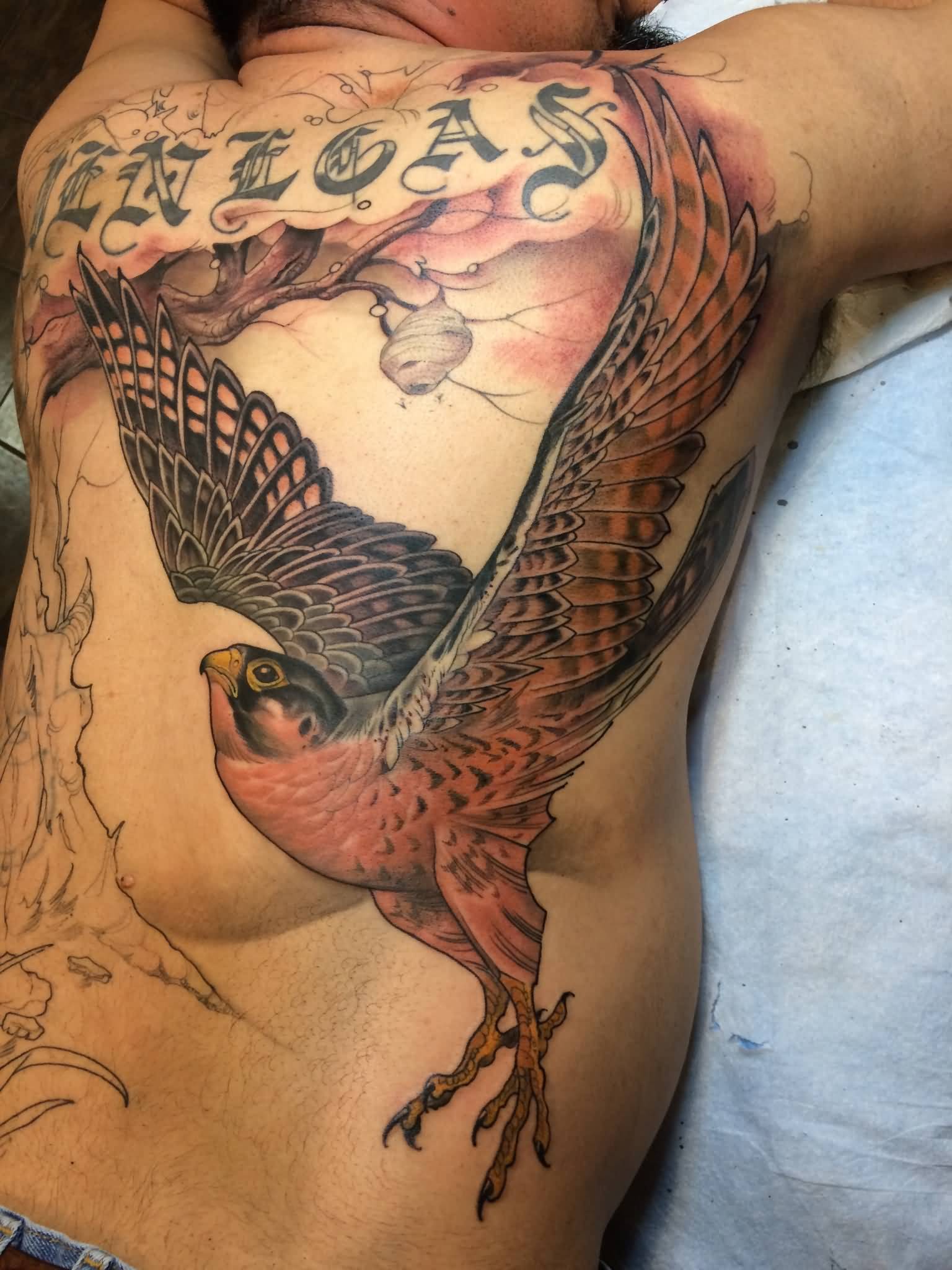Awesome Flying Eagle Tattoo On Man Full Back By Curtis Burgess