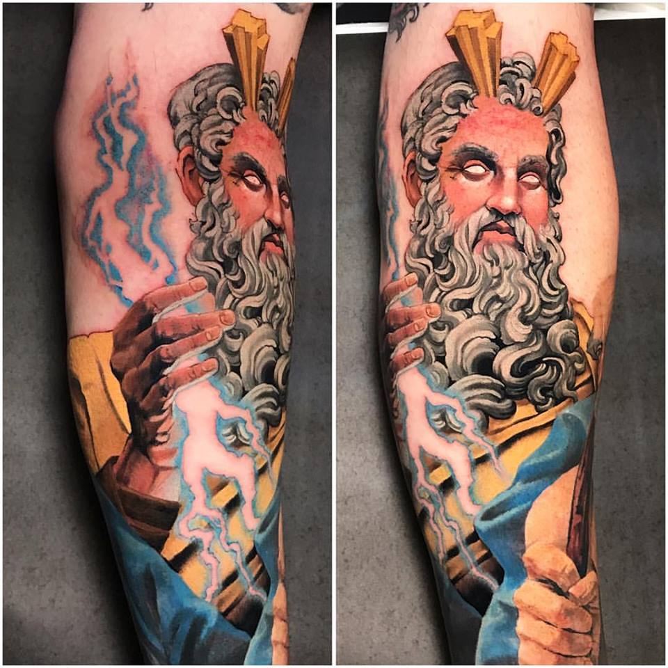 Awesome Sea God Tattoo On Right Sleeve By Crispy Lennox