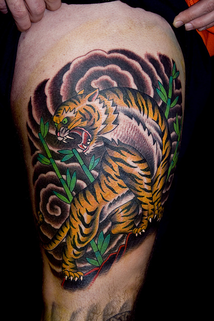 Awesome Tiger Tattoo Man Thigh