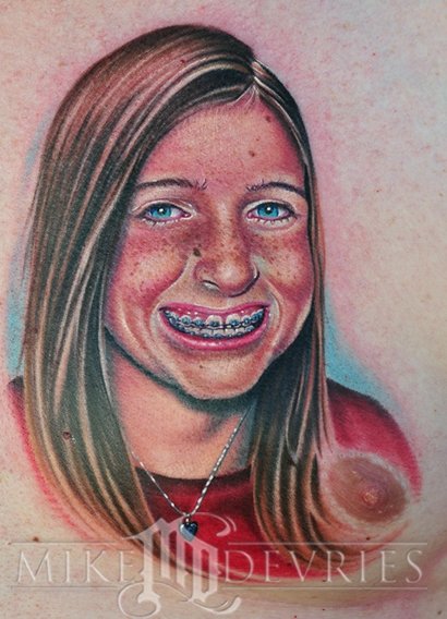 Awesome Women Portrait Tattoo Design By Mike Devries