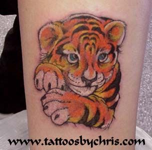Baby Tiger Tattoo On Leg