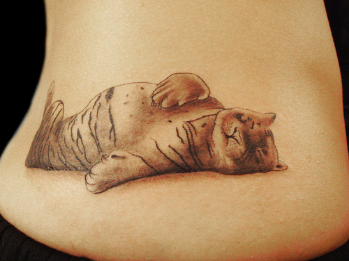 Baby Tiger Tattoo On Lower Back For Girls