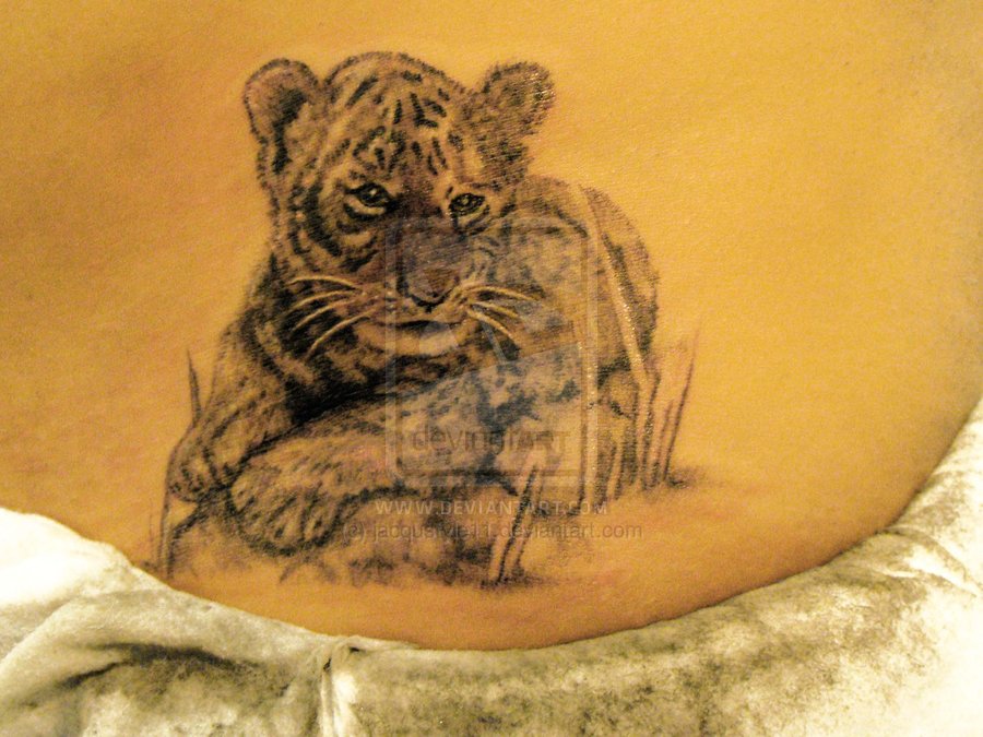 Baby Tiger Tattoo On Lower Back