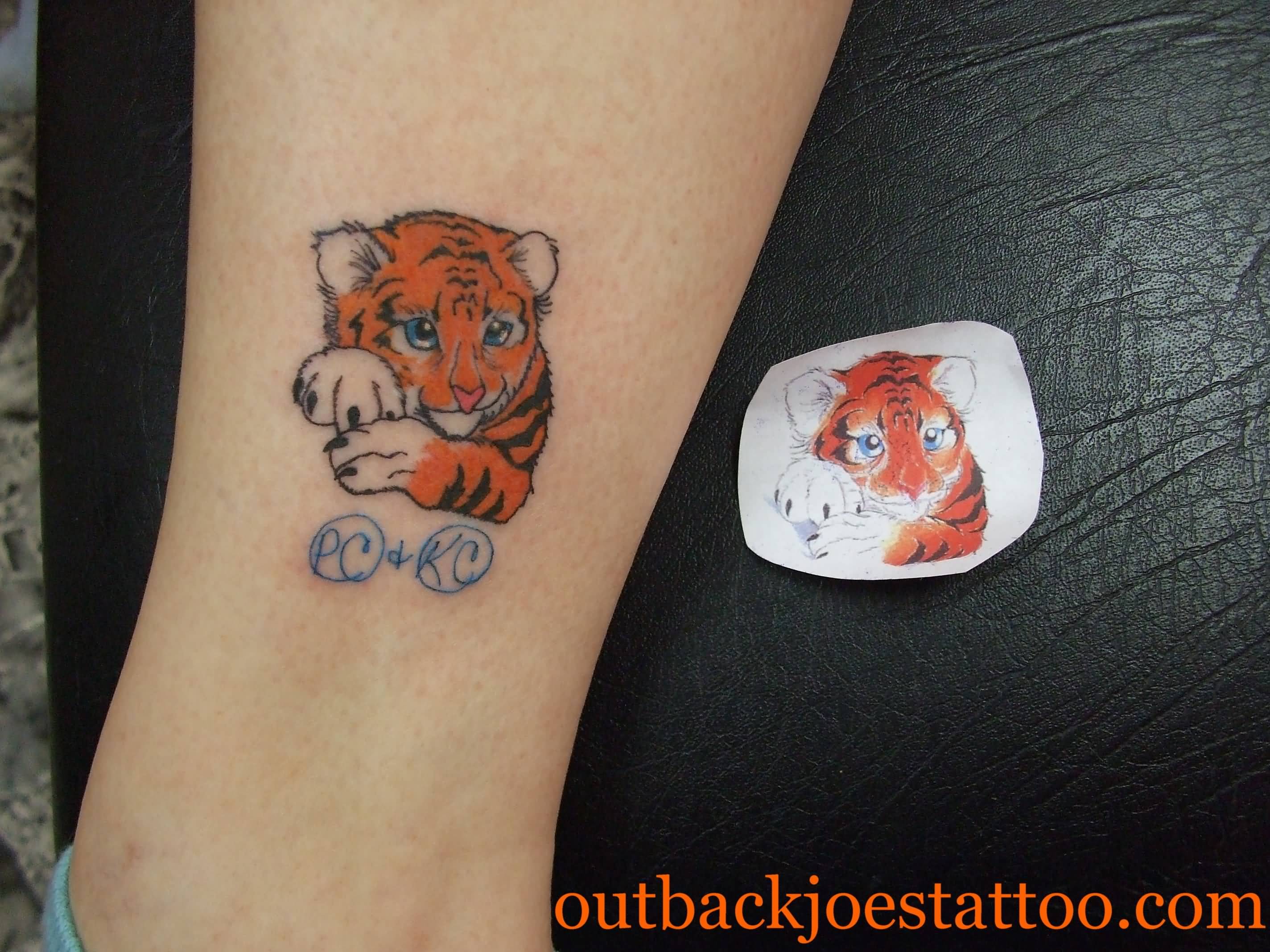 Baby Tiger Tattoo on Leg by Out Back Joes Tattoo