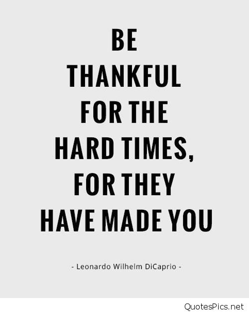 Be thankful for the hard times, for they have made you. Leonardo Wilhelm DiCaprio
